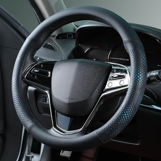 Yangday Leather Steering Wheel Cover for Toyota RAV4 Corolla Camry Highlander, 14.5-15 inches Car Steering Wheel Cover with Non-Slip Breathable (Blue)