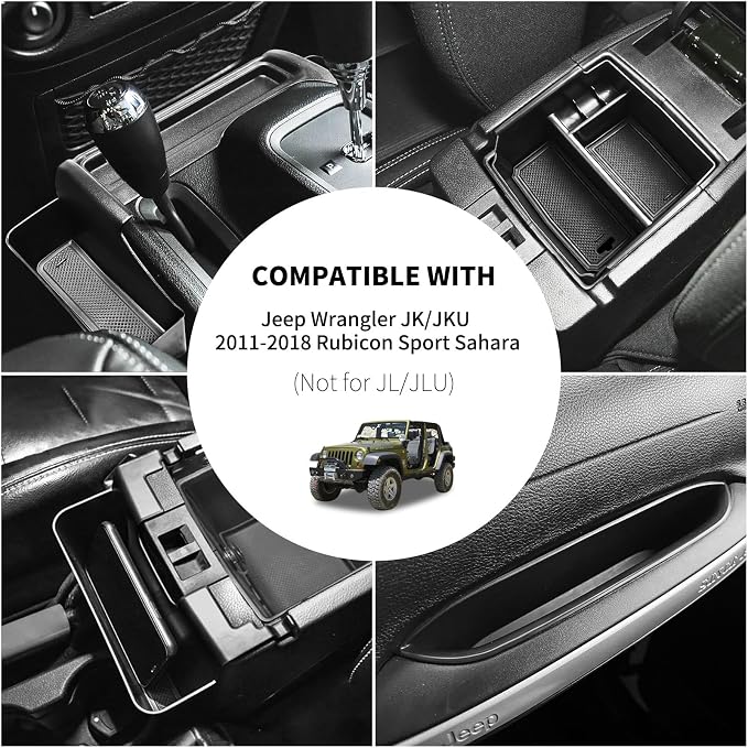 4PCS Center Console Organizers Accessories Compatible for Jeep Wrangler JK/JKU 2011-2018 2017 2016 2015 2014 2013 2012 2/4 Door Middle Armrest Tray Hanging Storage Box Grab Handle Container