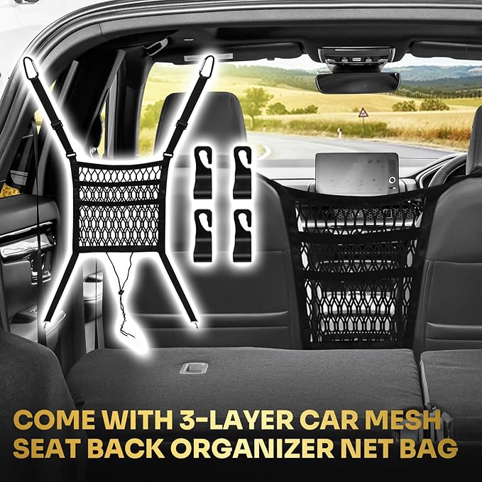 T TGBROS Cargo Cover for Hyundai Santa Fe 2024-2025 2026, Carbon Fiber Retractable Trunk Cover with Car Mesh Organizer Net Bag, Car Privacy Shield for Santa Fe Accessories