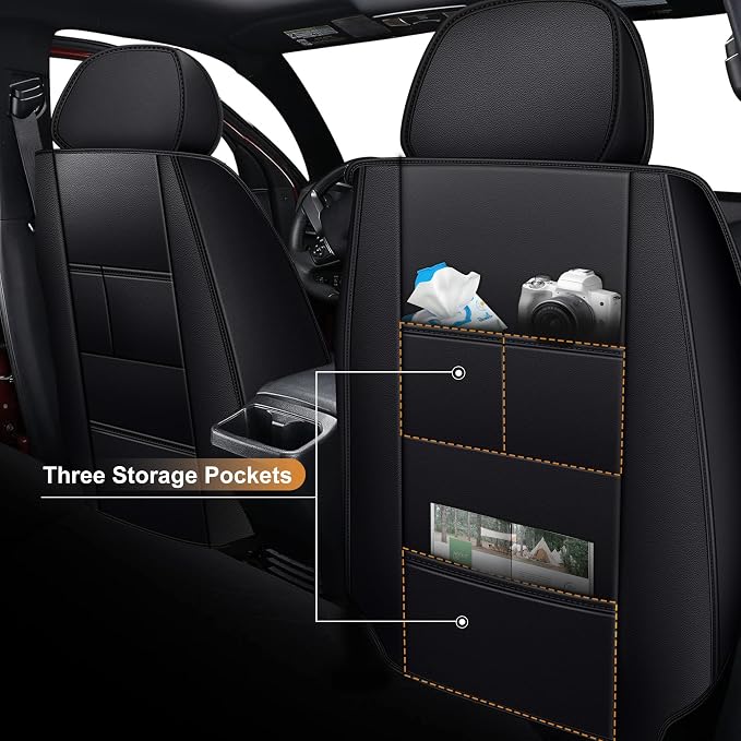 Seat Covers Fit for Toyota Tacoma 2024 2025 2026,Waterproof Faux Leather Truck Seat Covers Full Set Double & Crew Cab Protectors(5 Seats,Black)