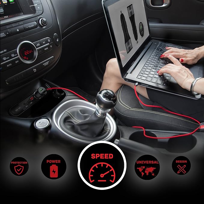 LinkOn 63W USB C Car Charger PPS&PD 3.0(45W) + QC 3.0(18W) Dual Port – Fast Car Charger Compatible with Laptop, Phone & Tablet – MacBook, Dell XPS, HP Spectre, iPad, iPhone, Samsung, Google Pixel