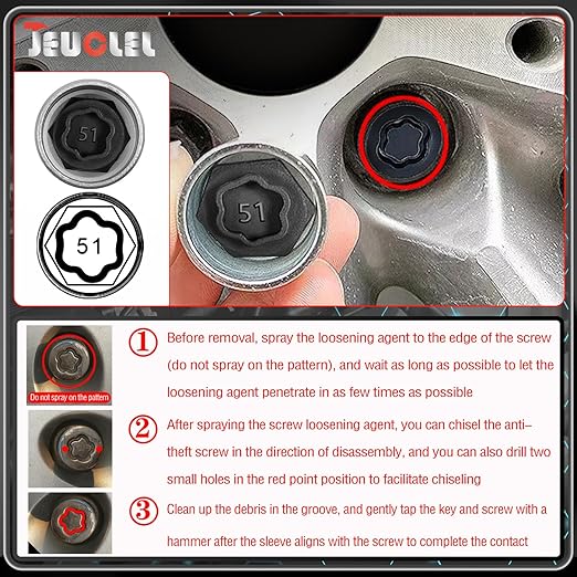 051 Wheel Locking Nut Key for BMW, Socket OD 27mm - ID 25mm, Anti-Theft Lug Nut Removal Tool