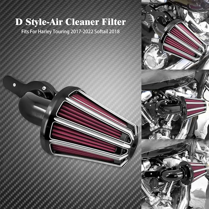 Air Cleaner Filter 90° Forward-Facing Intake Kit CNC Fit for Harley Touring Softail (Black Housing Red Element,D For M8 Touring 17-23 Trike 17-25 Softail 18-24)