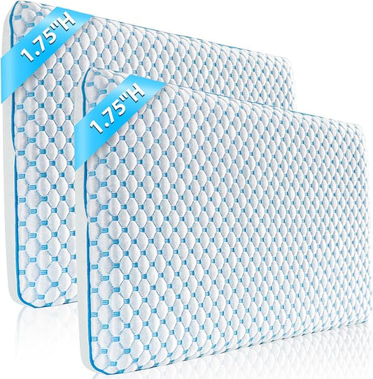 Stomach Sleeping Pillow for Stomach Sleeper, Flat Pillows for Sleeping Thin Memory Foam Pillow for Shoulder and Neck Pain Relief,Cooling Ultra Slim Pillows 2 Pack 1.75-inches