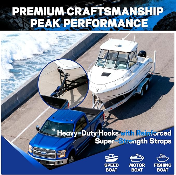 Boat Winch Strap with Hook (2" x 20ft) - 18,000lb Break Strength, Heavy Duty Replacement Trailer Winch Strap with Safety Hook - Fits Pontoon, Fishing Boat, Powerboat & Jet Ski Trailers.