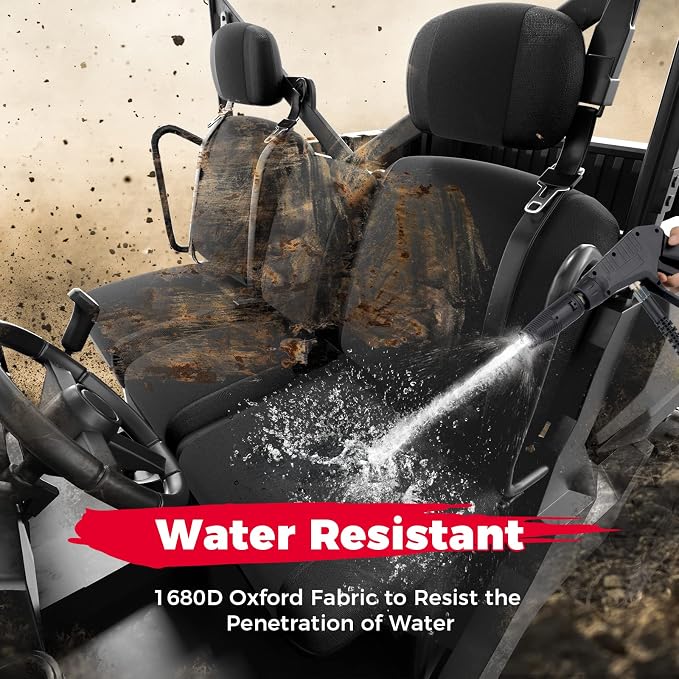 KEMIMOTO UTV Seat Covers Black Split Bench Compatible with Can Am Defender | Scratch-resistant 1680D oxford fabric, Waterproof,Easy to Clean, hook and loop,w/Headrest Cover Front Two Doors Split Bench