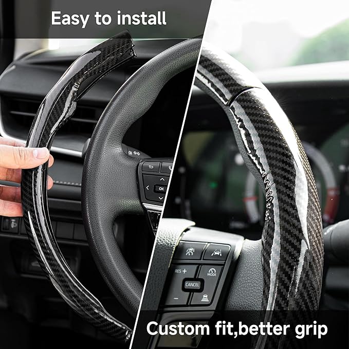 West Llama 3 Piece Carbon Fiber Steering Wheel Cover, 14.5-15 Inch 3 Pc Auto Car Steering Wheel Cover Universal Fit for 99% Cars, SUVs, Trucks (Glossy Black)