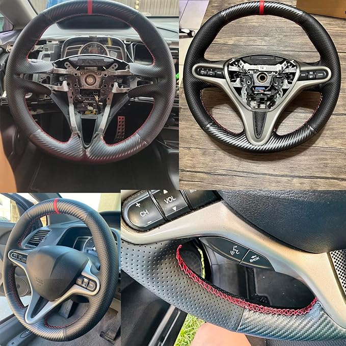 Loncky Custom Fit OEM DIY Car Carbon Leather Steering Wheel Cover for Honda Civic 2006 2007 2008 2009 2010 2011 Interior Accessories