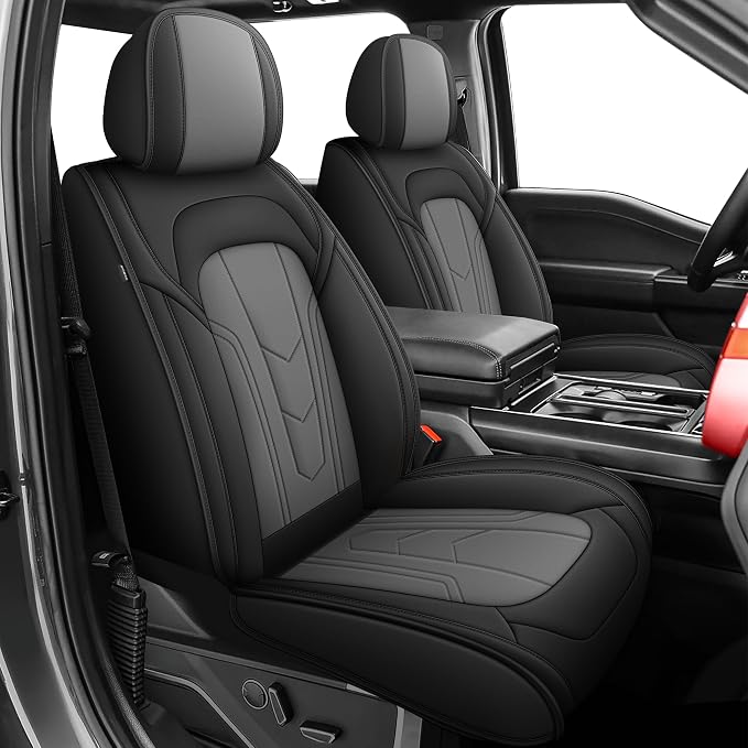 TTX for Ford F150 2009-2024 2025 2026 Seat Covers & F250 F350 F450 2017-2026 Seat Protectors with Durable and Faux Leather(Full Set,Black&Grey)