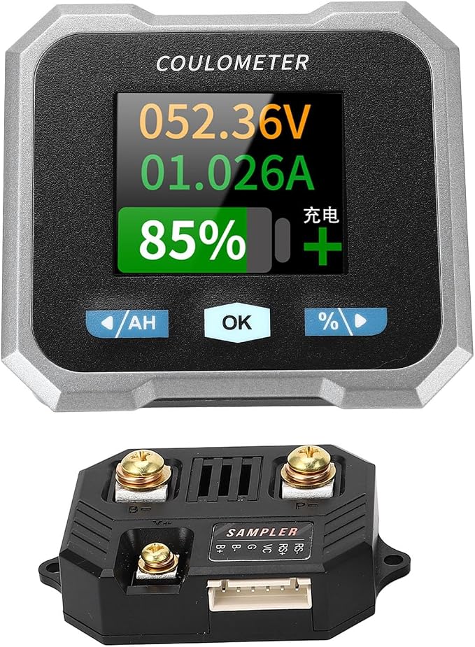 Battery Monitor with Bluetooth Smart Shunt, 10-100V 0-50A, 1.8in Color Screen, Capacity Percentage, Voltage, Power Display for RV, Motorcycle, Cart