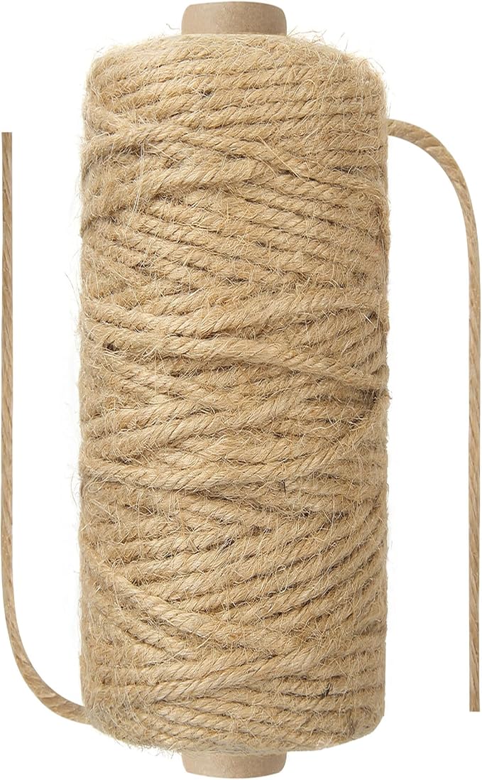 Sisal Twine String, 1/8 in x 164 ft, Natural Thin Hemp Rope for Arts, Crafts, Gardening, Plants, Packing, Cat Scratcher Post and Pet Furniture