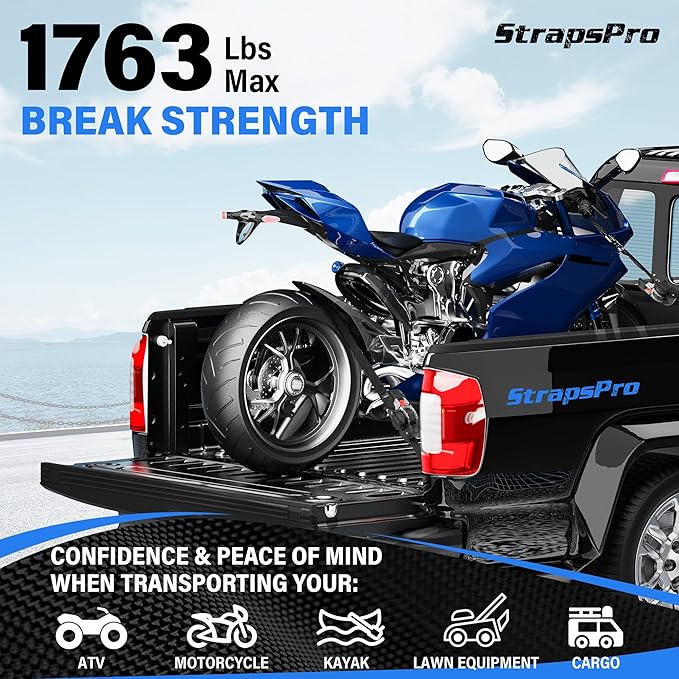 Retractable Ratchet Straps, 1763lb Break Strength Self Retracting Ratchet Straps Heavy Duty with Soft Loops, 10FT Auto Tie Down Straps Easy Retract for Motorcycle, Truck, Securing Cargo, 2 Pack