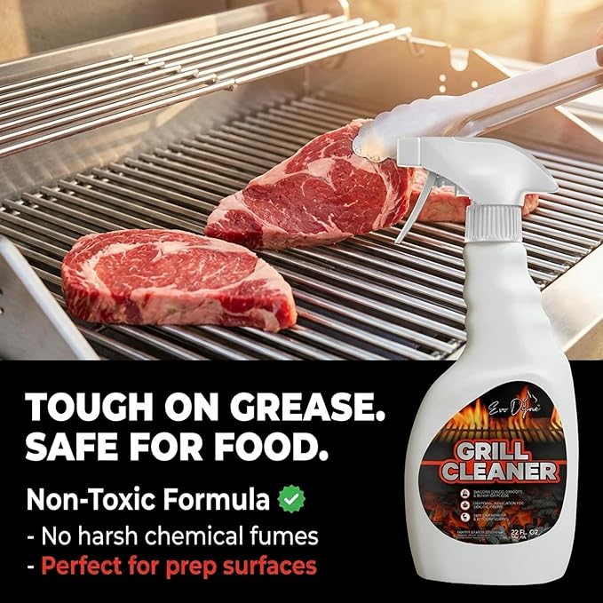 Evo Dyne Grill Cleaner Spray (32 oz), Made in USA - Quickly Cleans BBQ Burnt-on Foods and Grease from Grill Grates - Heavy Duty, Fast-Acting Formula, Less Scrubbing - Food Safe Grill & Oven Degreaser