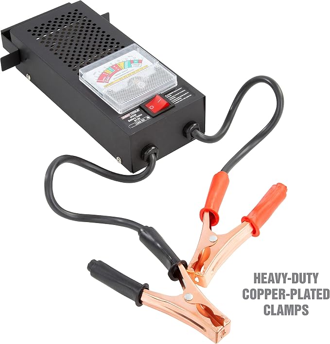 OEMTOOLS 24338 Battery Load Tester, Battery Tester 12V Automotive, Easy-to-Read Car Battery Tester, Heavy Duty Clamps, Shock Resistant Meter, Housed in Sturdy Steel Case
