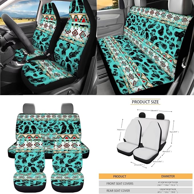 XYZCANDO Tribal Stripes Car Accessories Sets 15 PCS Car Seat Cover Set Steering Wheel Cover Garbage Bag Storage Box Rear View Mirror Cover Seat Belt Pads Cover Coasters Keychain Fit Most Cars