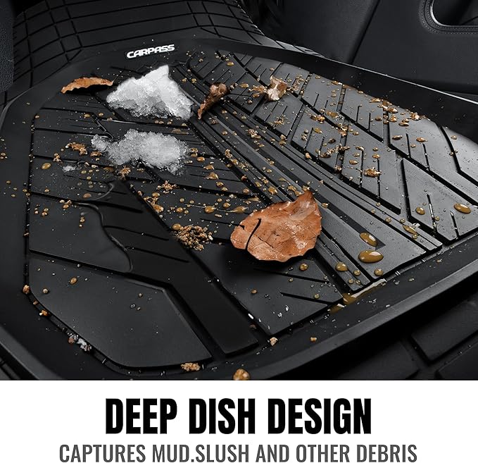 CAR PASS 3 Row Heavy Duty Rubber Car Mats, Deep-Dish All-Weather Floor Mats for 7 Seats 8 Seater 2nd & 3rd, Waterproof Universal Trim to Fit Liner Van,SUV,MPV,7 Passengers Vehicle,(Black 3 Row)