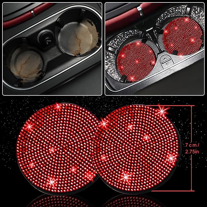 NBTEPEM 8 pcs Red Bling Car Accessories Set for Women, Steering Wheel Cover, Sparkly Seat Belt Covers, Bling Gear Shift Cover, Universal Fit Most Cars (Red Diamond)