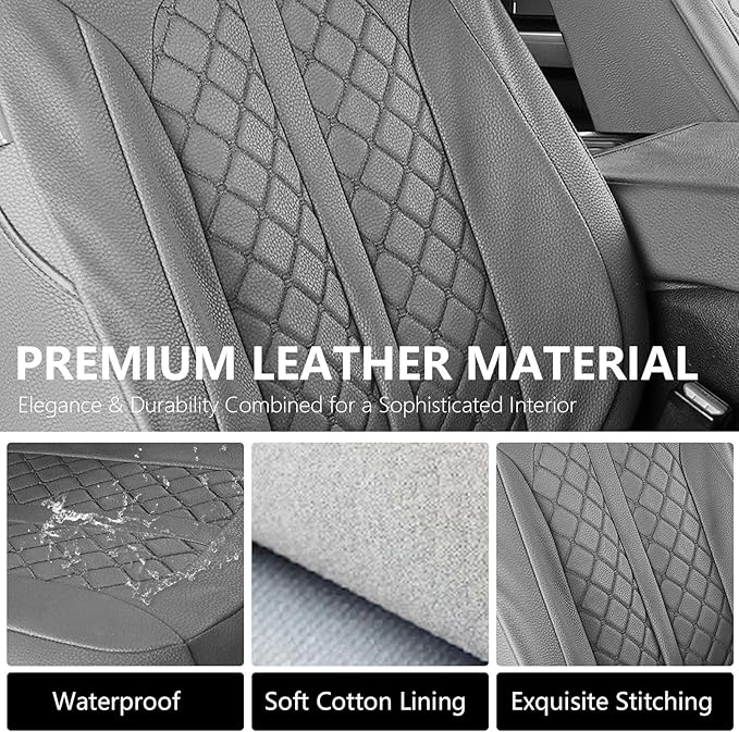 Truckiipa Leather Ram Seat Covers Front Waterproof Full Coverage Car Seat Covers Cushion Protector Custom Fit for 2009-2018 Dodge Ram 1500, 2010-2025 Ram 2500 3500 Crew Mega Cab, Front Pair, Grey