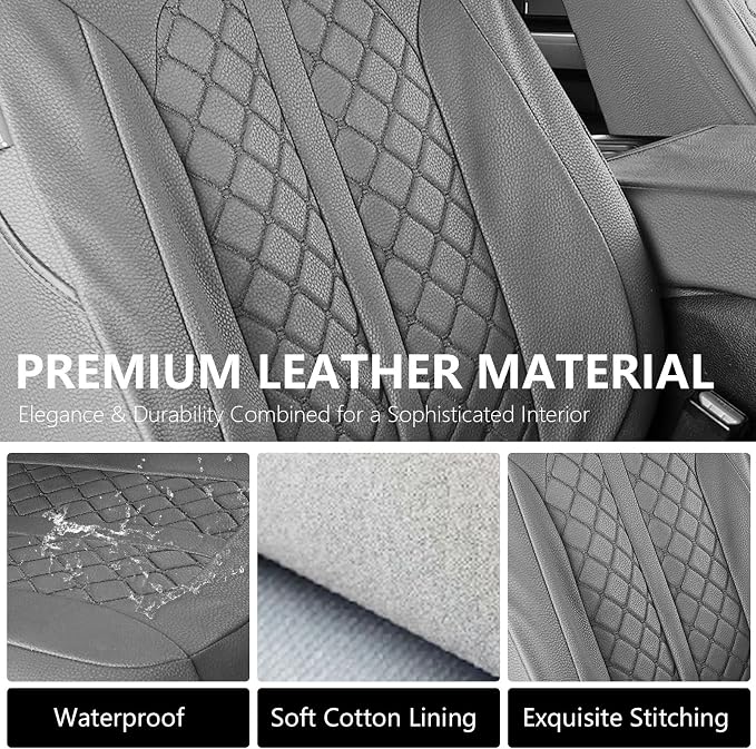 Truckiipa Custom Seat Covers for Ram 1500, Leather Car Seat Covers Fit for 2009-2018 Dodge Ram 1500, 2010-2025 Ram 2500 3500 Crew Mega Cab, 2019-2024 Ram 1500 Classic Only, Front Pair, Grey