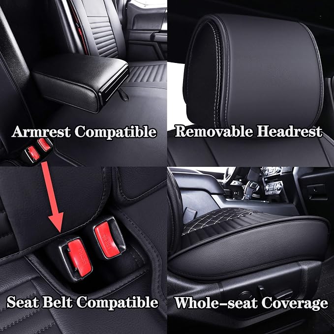 Aierxuan Seat Covers for Cars Full Set 2009-2026 Ford F150 Truck SuperCab Custom Fit 2017-2026 F250 F350 F450, Waterproof Seat Cushion for Pickup Lariat Platinum Raptor (Full Set, Black-White)
