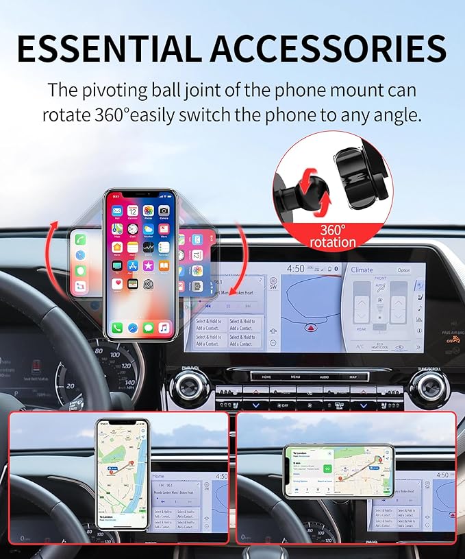 Car Phone Holder for Toyota Highlander 2020-2026 Accessories 8/12.3-Inch Screen Fixed Clip, 360° Rotation Phone Mount Compatible with MagSafe,Dashboard Original-Size Replacement Model