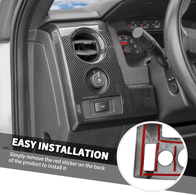 Jimen Fit for Ford F150 2009-2014, 7PCS Carbon Fiber Interior Kits - Center Console Dash Panel, Gear Shift Cover Frame, Cup Holder Trim