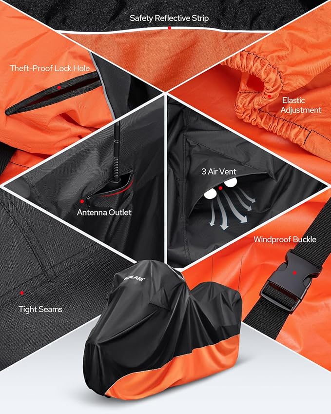 Benlari Waterproof Motorcycle Cover with Side Top Box Compatible with Harley Davidson Touring Ultra Limited Street Glide Road Glide Electra Glide Honda Outdoor All Weather Protection, 116" x 47" x 53"