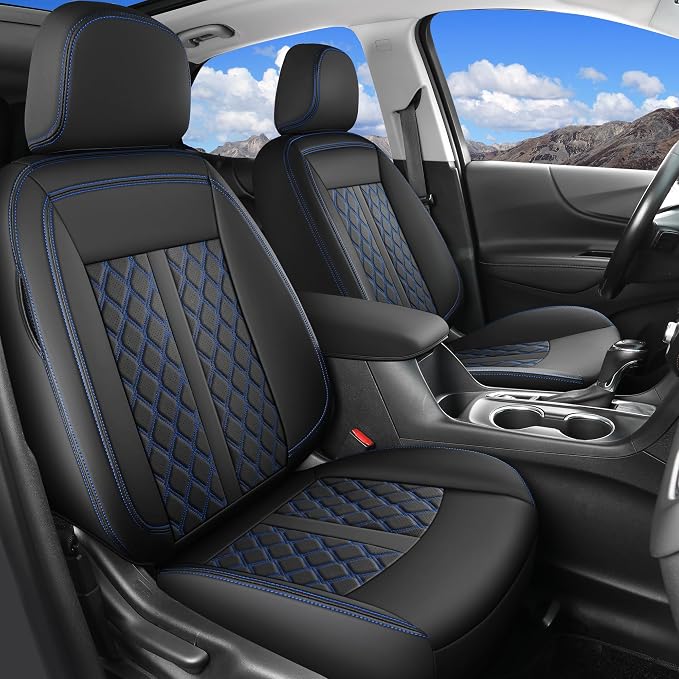 Huidasource Titan/Titan XD 2016-2024 Front Seat Covers, Breathable Leather Seat Covers for Nissan Titan SV PRO-4X SL Platinum Reserve, Full Coverage Pickup Truck Seat Covers (Front Pair/Black&Blue)