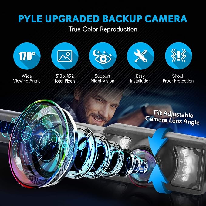 Pyle Wireless Backup Car Camera Rearview Monitor System - Parking & Reverse Safety Distance Scale Lines, Waterproof & Night Vision Cam, 3.5" LCD Screen Video Color Display for Vehicles - (PLCM34WIR)