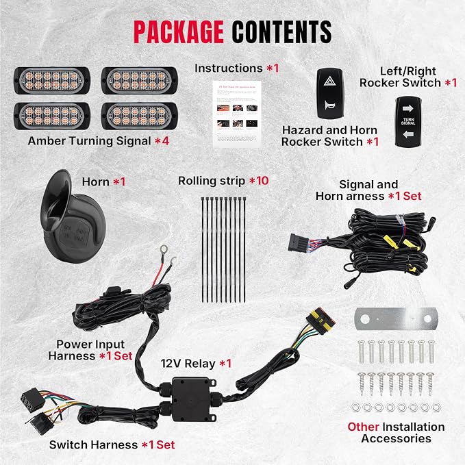 Oumurs UTV Turn Signal Kit with 110dB Horn, Pre-Wired, UTV ATV Blinker with Rocker Switch, Plug and Play Rectangle Universal Street Legal Turn Signals Compatible with Polaris, Teryx, Can-Am, CFMOTO