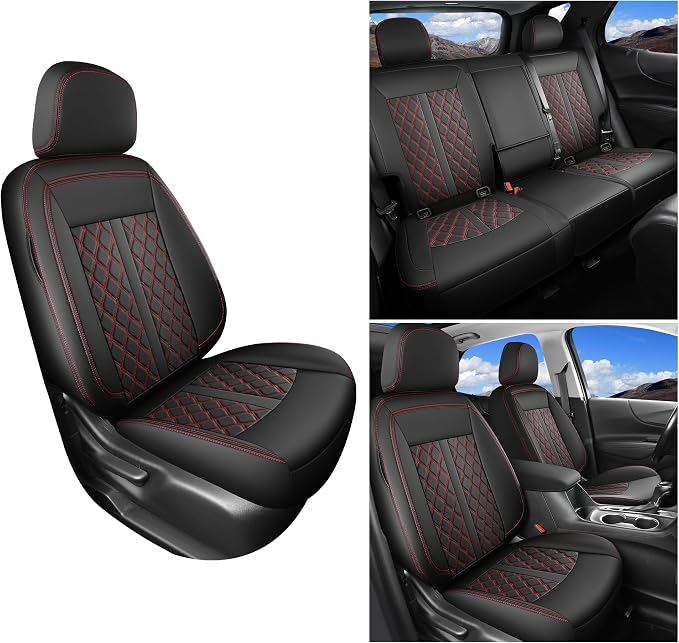 Huidasource Seat Covers for Nissan Titan/Titan XD 2016-2024, Full Coverage Waterproof Seat Covers for Titan SV PRO-4X SL Platinum Reserve Crew Cab Pickup Leather Car Seat Covers (Fullset/Black&Red)