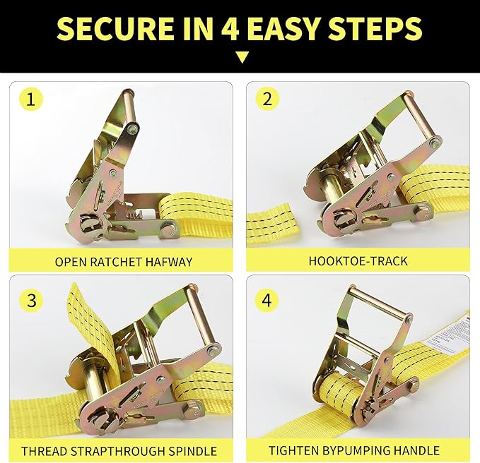 8 Pack 2" x 15' E-Track Ratchet Straps – 1500 lbs WLL / 4500 lbs Break Strength, Heavy Duty Cargo Tie Down Straps, Standard E-Track Fittings for Cargo Van, Box Truck, Trailer, Yellow