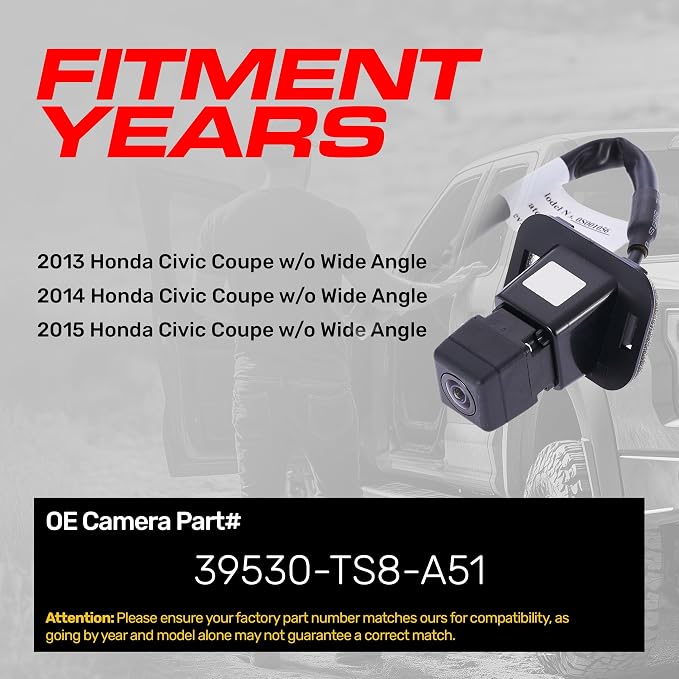 Master Tailgaters Replacement for Honda Civic Coupe w/o Wide Angle (2013-2015) Backup Camera OE Part # 39530-TS8-A51