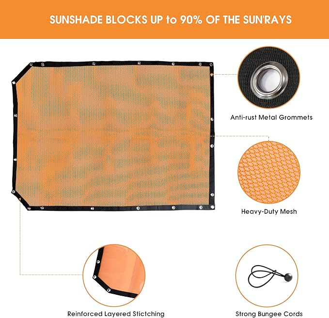 sukemichi Sunshade for Ford Bronco,Mesh Sun Shade Bikini Top Cover Bimini Top for Ford Bronco Accessories 2021 2022 2023 2024 2025 2026 4 Door - Blocks UV, Wind, Noise(Orange)