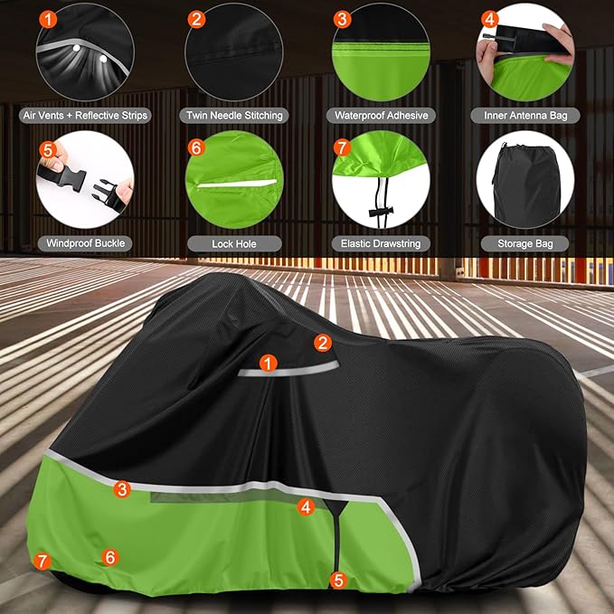 Waterproof Motorcycle Cover Replace for Kawasaki Z125/Z125 Pro/KLX 110 Models, 420D Oxford Cloth Motorcycle Cover for Snow Rain Dust Protection