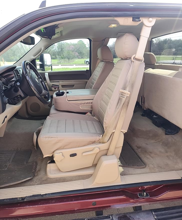 Durafit Seat Covers C1127-X3/Q3-2007-2013 Chevy Truck/Pickup Silverado, Avalanche and GMC Sierra LT 40/20/40 Custom Seat Covers Made in Tan Automotive Twill Seat Covers. Custom Made to These Seats.
