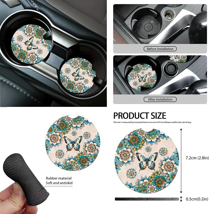 Car Accessories Car Seat Covers Full Set with Steering Wheel Covers+Seat Belt Pads+Coasters+Keychain+Lipstick Holder Universal Fit(13 Pack), Bohemian Mandala Butterfly Print