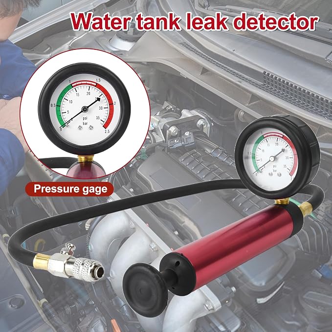 14pcs Automotive Cooling System Tester Radiator Pump Pressure Leak Tester Gauge Tool Kit,Coolant Pressure Tester Kit with Aluminum Hand Pump and Adapters