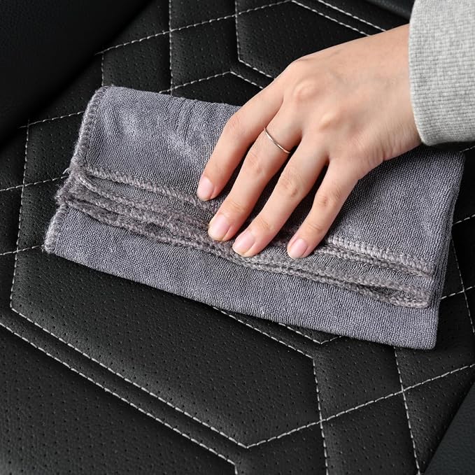 RISINGSTAR Silverado Sierra Faux Leather Seat Covers, Fit for 2019-2026 Chevy Silverado GMC Sierra 1500 and 2020-2026 2500HD 3500HD Crew Cab(Full Set, Black&Gray)
