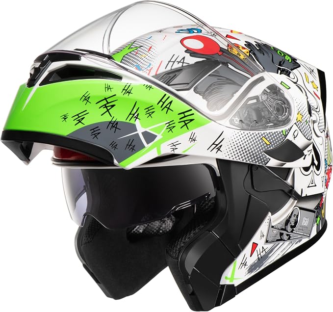 KYPARA Motorcycle Dual Visor Flip up Modular Full Face Helmet with DOT Certification of Impressionism
