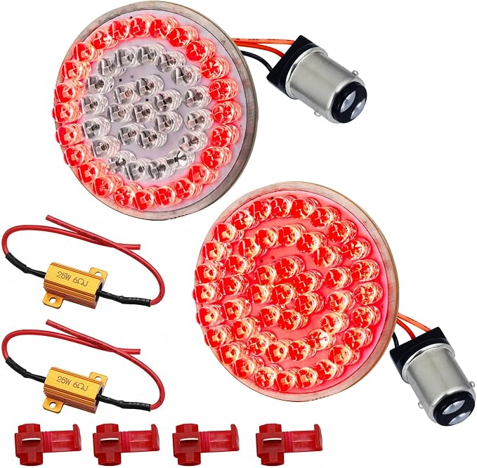 Eagle Lights 8748RTS-LR 2 Inch Rear LED Turn Signals with Halo Running Lights and Brake Lights Compatible With Harley Davidson® Motorcycles - Generation I / 1157 Base/Red/Add Load Resistors