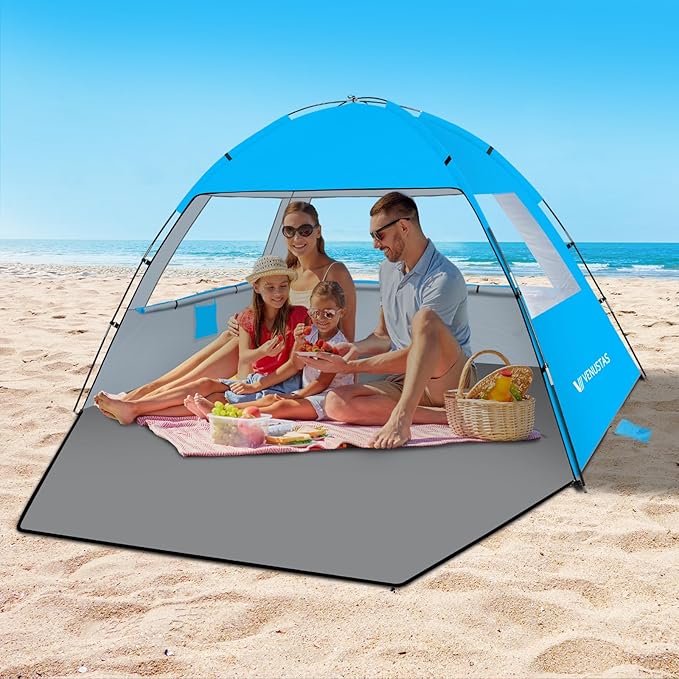 Venustas Beach Tent Sun Shelter for 3/4/6/8 Person, UPF 50+ UV Protection Beach Canopy, Lightweight and Easy Setup Cabana, Portable Shade Tent
