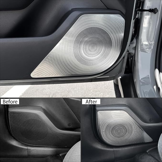 Stainless Steel Chrome Car Interior Door Speaker Cover Trim Speaker Frame Protective Sticker Compatible with Kia K4 2025 2026 Accessories (Silver Style)