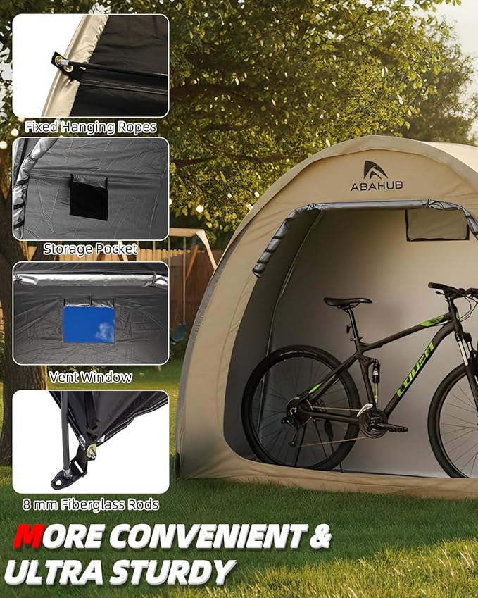 Abahub Portable Bike Storage Shed Tent, Outdoor Silver-Coated Bicycle Shelter with Rain Cover, PU4000 Waterproof 210D Oxford Fabric