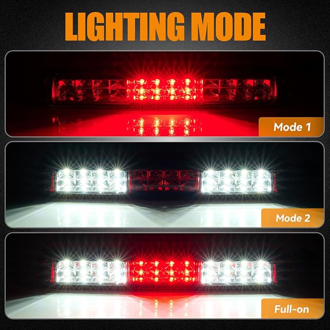 Third 3rd Brake Light, LED High Mount Stop Light for 1999-2007 Chevy Silverado GMC Sierra 1500 2500 3500 HD Classic, Rear Center Cab Roof Tail Cargo Lamp, Red Lens