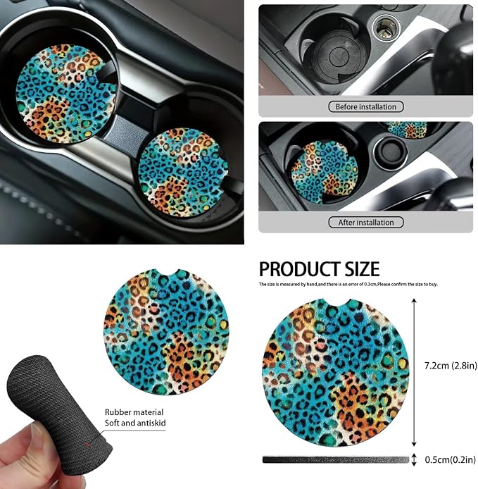 Multicolor Leopard Car Seat Covers Full Set 15 Pcs Universal Car Accessories Steering Wheel Cover Seat Belt Pads Garbage Bag Car Headrest Pillow Covers Armrest Pad