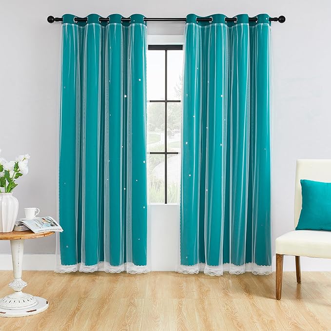 XiDi Black Out Curtains for Girls Bedroom Decor, Unicorn Curtains for Kids Room, Blackout Curtains for Living Room 72 inchs Long 34 inches Wide 2 Panel Teal