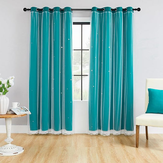 XiDi Black Out Curtains for Girls Bedroom Decor, Unicorn Curtains for Kids Room, Blackout Curtains for Living Room 72 inchs Long 34 inches Wide 2 Panel Teal