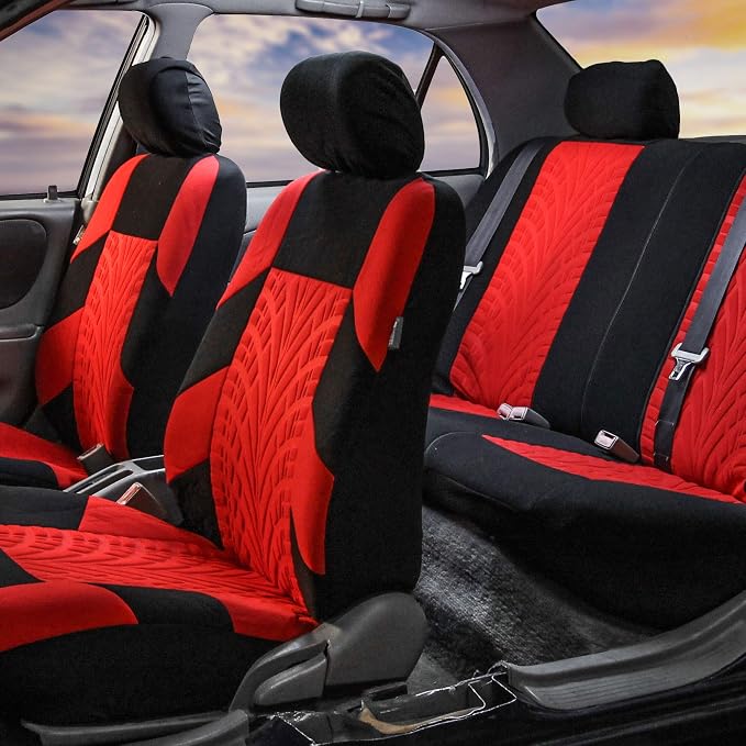 FH Group FB071115 + F11306 Travel Master Seat Covers (Red) Full Set – Universal Fit for Cars Trucks and SUVs