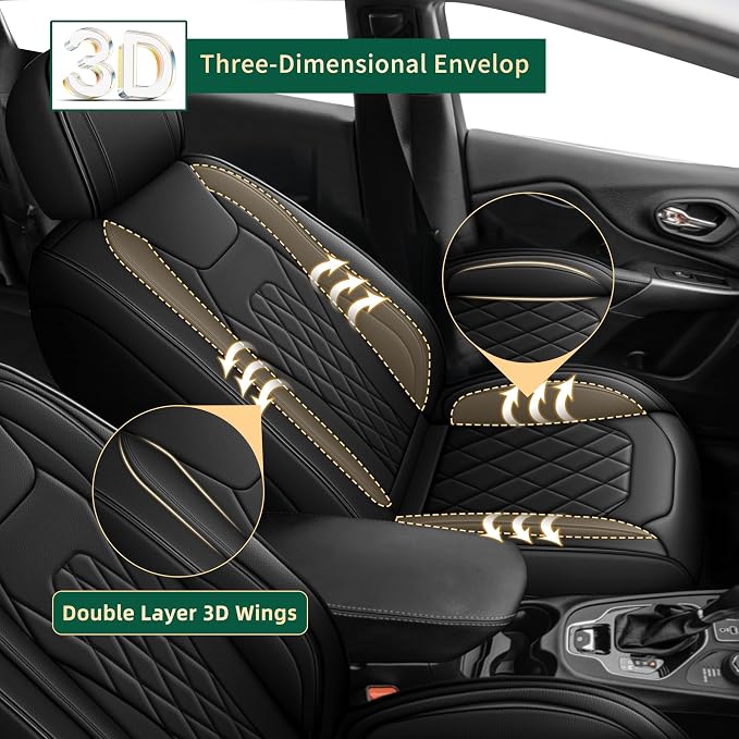 Seat Covers Fit for Jeep Compass 2012-2025 2026: Faux Leather Seat Cushion - Front Seat Covers - Non-Slip Waterproof Automotive Seats Covers (2 Front Set, Black)